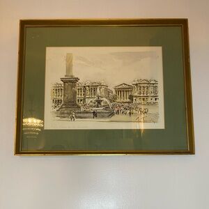 Framed Watercolor Paris Place de la Concord Art